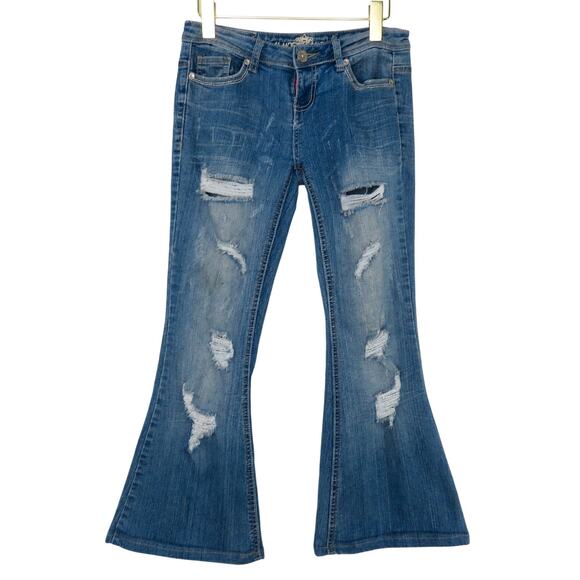Y2k Almost Famous Flare Leg Jeans Light Wash Low Rise Jeans Ripped Size 1 25" - Picture 4 of 8